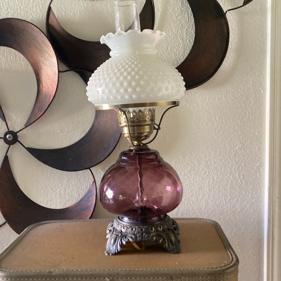 Amethyst Swirl Base Vintage Hurricane Lamp - Picture 1 of 3